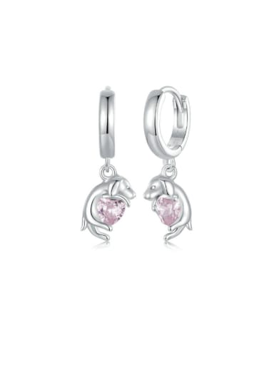 925 Sterling Silver Cubic Zirconia Dog Classic Huggie Earring
