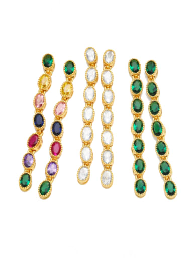 Brass Glass Stone Multi Color Tassel Minimalist Drop Earring