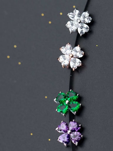 925 Sterling Silver Cubic Zirconia Multi Color Flower Minimalist Stud Earring