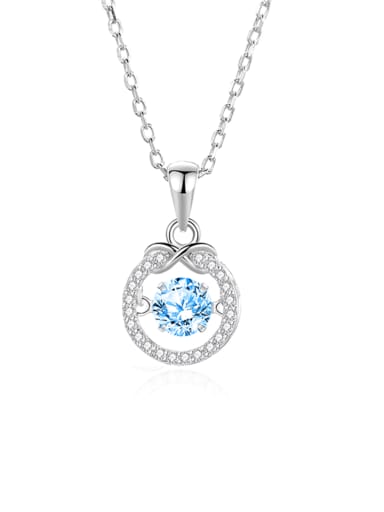 FDTD 025 Platinum+Blue  Zircon 925 Sterling Silver Moissanite Geometric Dainty Necklace