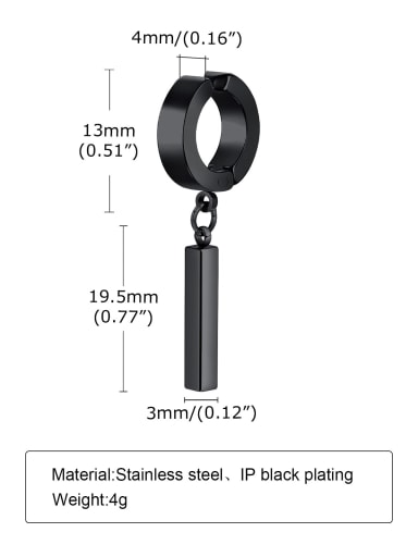 Single black ear clip Stainless steel Geometric Minimalist Single Earring