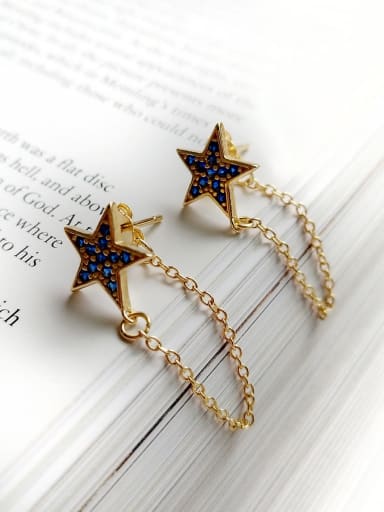925 Sterling Silver Rhinestone Blue Star Dainty Threader Earring