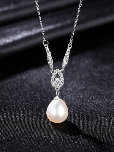 925 Sterling Silver Freshwater Pearl Water Drop Minimalist Necklace