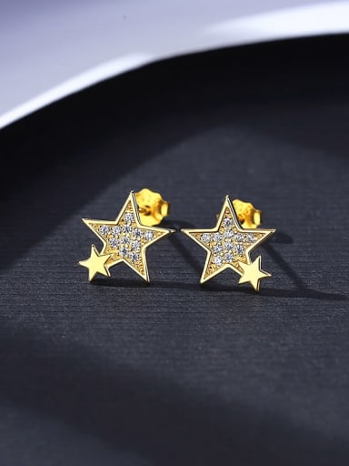 925 Sterling Silver Cubic Zirconia Pentagram Minimalist Stud Earring