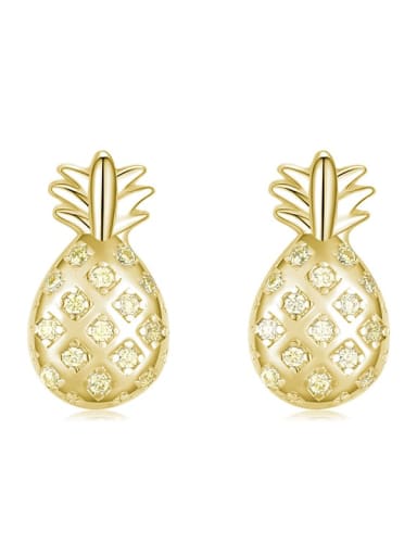 golden 925 Sterling Silver Rhinestone Friut Pineapple Dainty Stud Earring