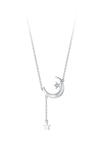 925 Sterling Silver Shell Moon Minimalist Lariat Necklace