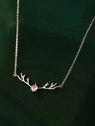 NS258 [Pink] 925 Sterling Silver Cubic Zirconia Deer  Head Minimalist Necklace