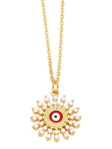 Brass Cubic Zirconia Evil Eye Ethnic Sun Flower Pendant Necklace