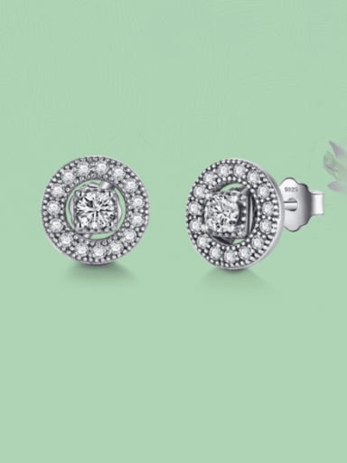 925 Sterling Silver Cubic Zirconia Round Vintage Stud Earring