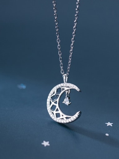 925 Sterling Silver Rhinestone Moon Minimalist Necklace
