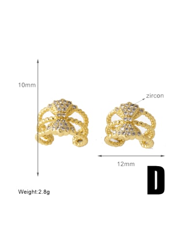 D Brass Cubic Zirconia Geometric Hip Hop Clip Earring