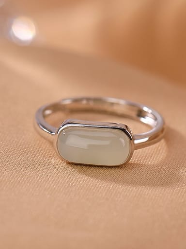 Silver 925 Sterling Silver Jade Geometric Minimalist Band Ring