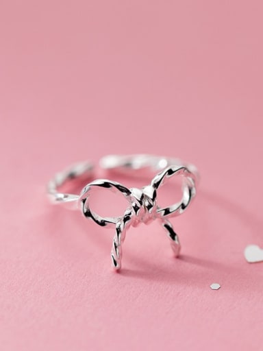 925 Sterling Silver Hollow Bowknot Cute Band Ring