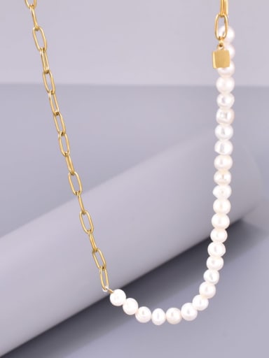 18K Gold Necklace Freshwater Pearl Titanium Steel Imitation Pearl Heart Minimalist Beaded Necklace