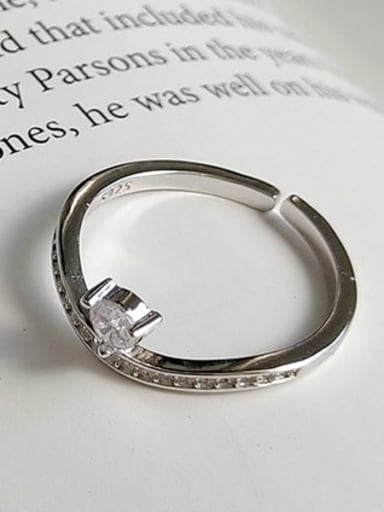 B ring J 852 925 Sterling Silver Cubic Zirconia Irregular Minimalist Band Ring