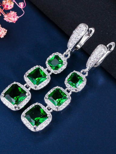 green Brass Cubic Zirconia Geometric Luxury Drop Earring