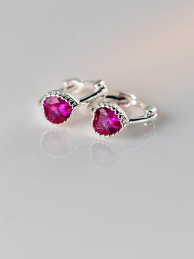 pink 925 Sterling Silver Cubic Zirconia Heart Dainty Huggie Earring