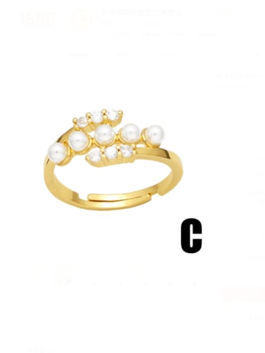 C Brass Imitation Pearl Heart Vintage Stackable Ring