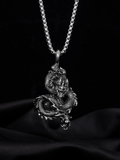 Titanium Steel  Hip Hop Dragon Pendant Necklace