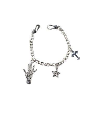 Vintage Sterling Silver With Simple Retro Hollow Chain Cross Pendant Bracelets