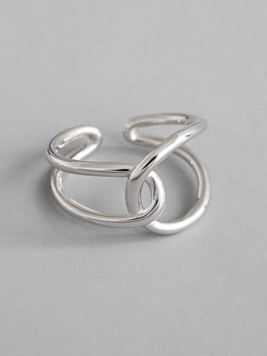 925 Sterling Silver Minimal Line Interleaving and Crossing  Free Size Band Ring