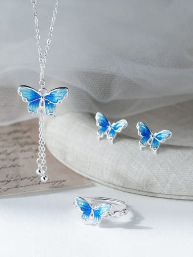 925 Sterling Silver Enamel Butterfly Minimalist Necklace