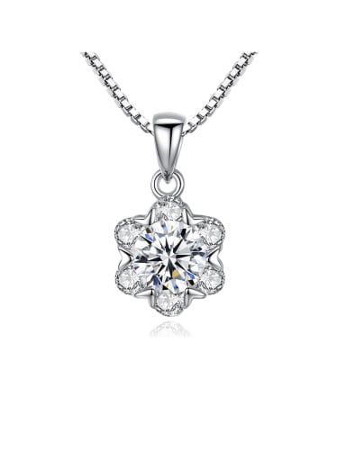 925 Sterling Silver Cubic Zirconia simple zircon Flower Pendant Necklace