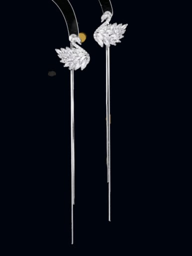 custom Brass Cubic Zirconia Swan Tassel Statement Cluster Earring