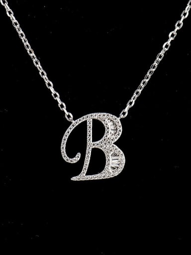 B 925 Sterling Silver Cubic Zirconia Letter Dainty Necklace