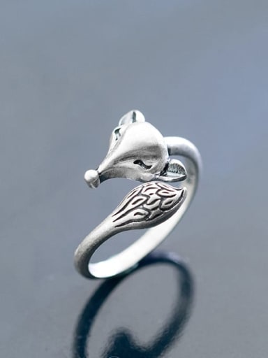 925 Sterling Silver Fox Vintage free size Ring