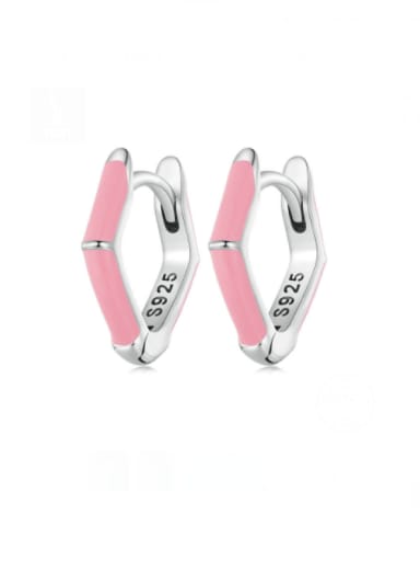Pink 925 Sterling Silver Enamel Geometric Minimalist Huggie Earring