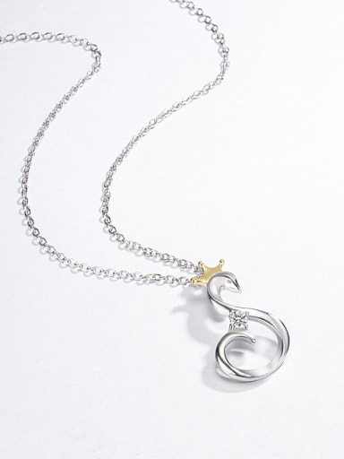 925 Sterling Silver Rhinestone Swan Minimalist Necklace