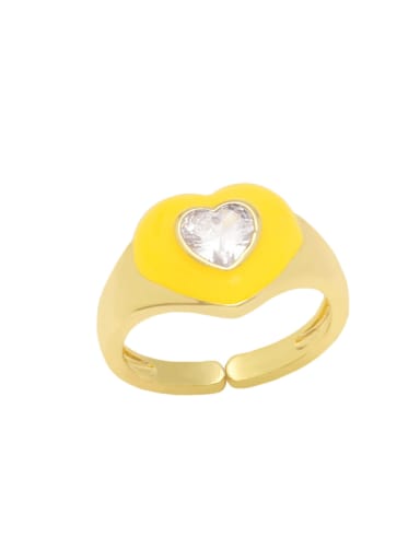 yellow Brass Enamel Cubic Zirconia Heart Minimalist Band Ring