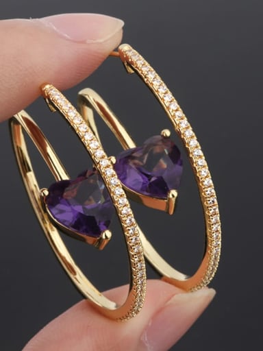 violet Copper Cubic Zirconia Heart Luxury Hoop Earring