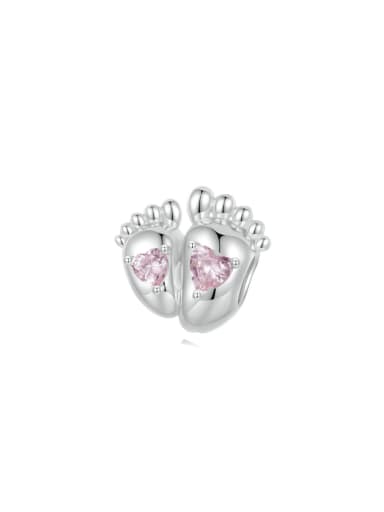 925 Sterling Silver Cubic Zirconia Trend Pink Love Feet Diy Pendant