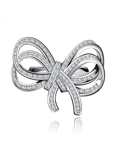 Copper Cubic Zirconia White Butterfly Luxury Free Size Band Ring