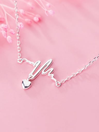 925 Sterling Silver Minimalist Wavy Lines Smooth Heart Pendant  Necklace