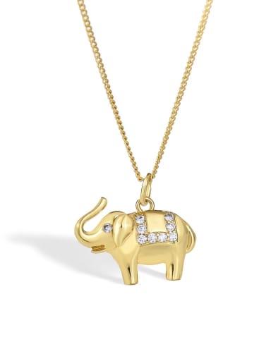 Brass Cubic Zirconia Elephant Cute Necklace