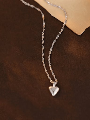 NS1116 ? Platinum ? 925 Sterling Silver Heart Minimalist Necklace