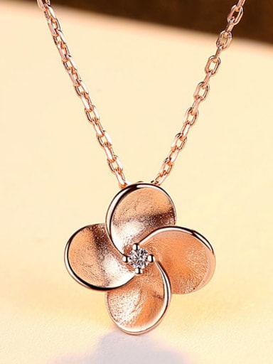 925 Sterling Silver Rhinestone Simple flower pendant Necklace