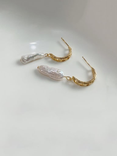 925 Sterling Silver Vintage  Irregular  Freshwater Pearl  Hook Earring