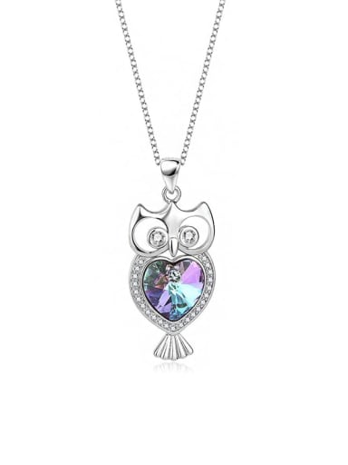 JYXZ 050 (gradient purple) 925 Sterling Silver Austrian Crystal Owl Classic Necklace