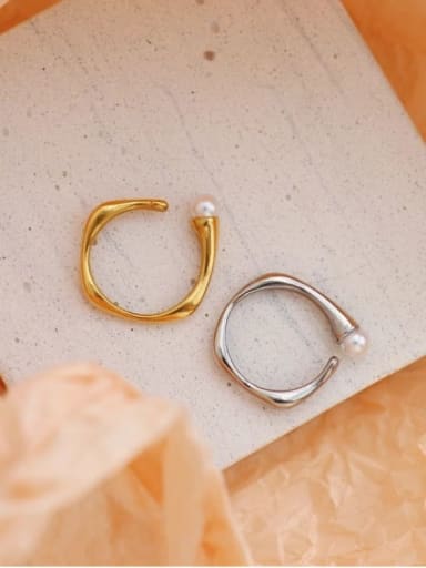 Titanium Steel Imitation Pearl Irregular Minimalist Band Ring