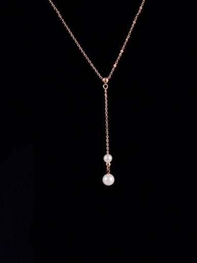 Titanium Imitation Pearl White Tassel Minimalist Lariat Necklace