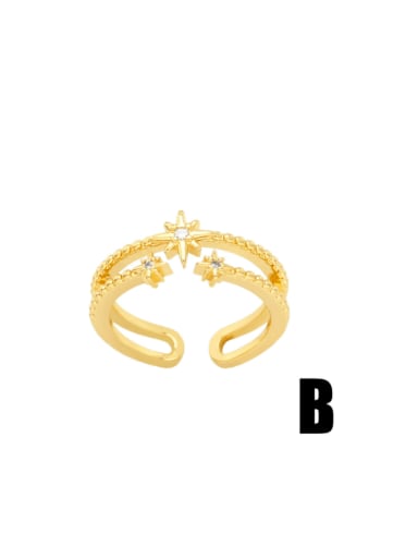 B Brass Cubic Zirconia Star Hip Hop Stackable Ring