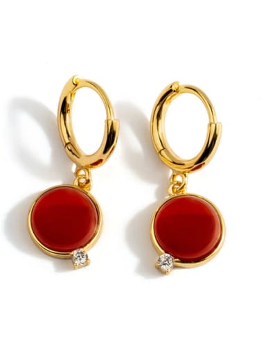 red Brass Opal Geometric Minimalist Huggie Earring