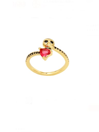 red Brass Glass Stone Skull Heart Cute Band Ring