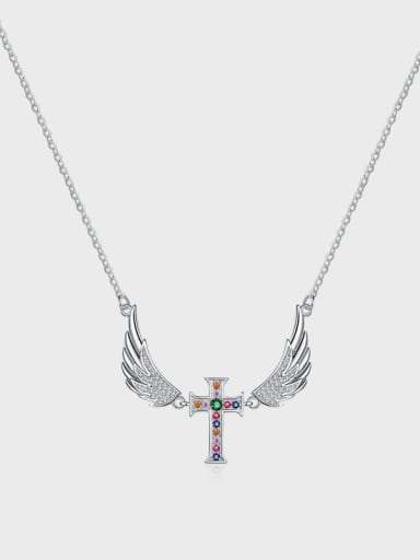 925 Sterling Silver Cubic Zirconia Wing Cross Vintage Necklace