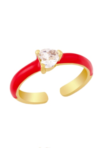 red Brass Enamel Cubic Zirconia Heart Minimalist Band Ring