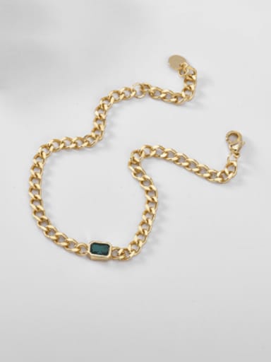 Brass Glass Stone Geometric Vintage Link Bracelet